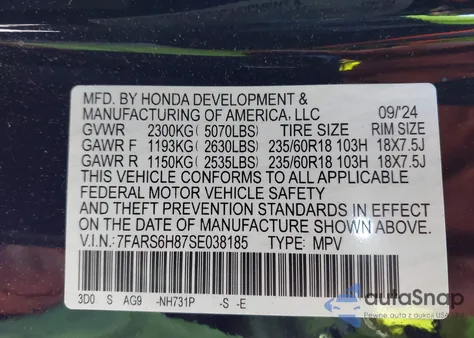 2025 Honda Cr-V Hybrid Sport-L from USA, damaged, VIN 7FARS6H87SE038185